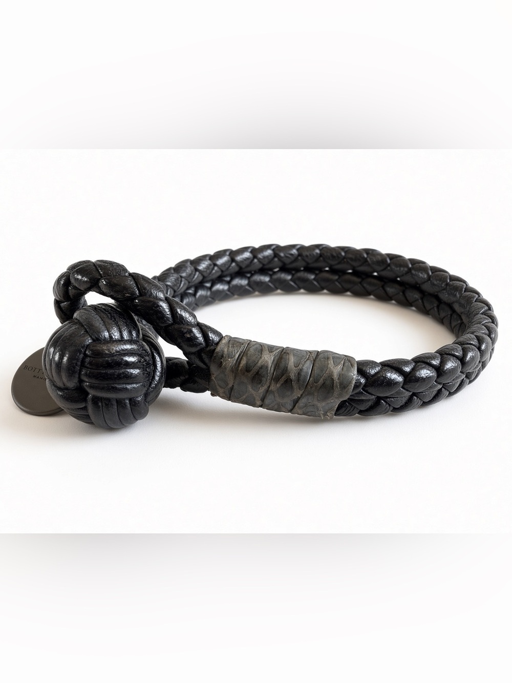 Bottega Veneta Black Intrecciato Leather Knot Bracelet Italy Box Dust Bag